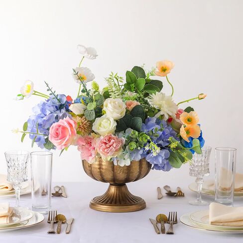 2 Pcs Distressed Gold Compote Vase for Centerpieces Compote Bowl 8'' Wide Vintage Decorative Antique Urn Planter Vase for Wedding Event Anniversary Party Indoor Outdoor Activity in Saudi Arabia