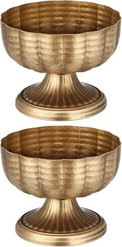 2 Pcs Distressed Gold Compote Vase for Centerpieces Compote Bowl 8'' Wide Vintage Decorative Antique Urn Planter Vase for Wedding Event Anniversary Party Indoor Outdoor Activity in Saudi Arabia
