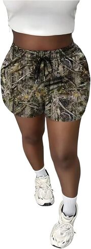 WDIRARA Women's Plus Size Camo Drawstring Waist Shorts Workout Gym Track Shorts in Kuwait