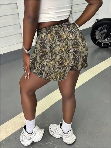 WDIRARA Women's Plus Size Camo Drawstring Waist Shorts Workout Gym Track Shorts in Kuwait