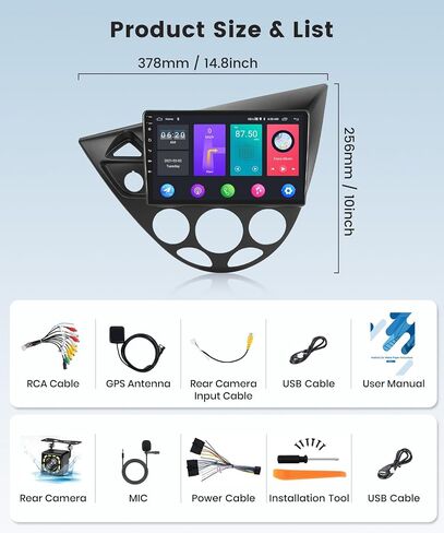 2G+64G Android Car Stereo Radio for Ford Focus 1998-2006 Carplay, Rimoody 9 Inch Touch Screen GPS Bluetooth FM WiFi Android Auto Mirror Link Backup Camera in Saudi Arabia