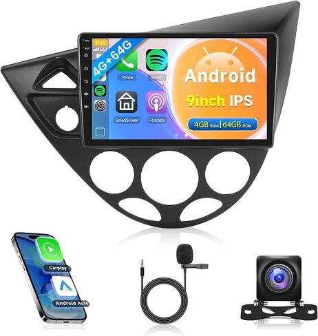 2G+64G Android Car Stereo Radio for Ford Focus 1998-2006 Carplay, Rimoody 9 Inch Touch Screen GPS Bluetooth FM WiFi Android Auto Mirror Link Backup Camera in Saudi Arabia