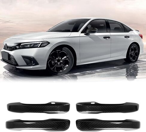 مجموعة من 4 أغطية مقبض باب ألياف الكربون متوافقة مع 2022 2023 2024 2025 11th Honda Civic Accessories ، مع ثقوب المفاتيح الذكية in Kuwait