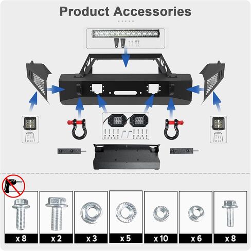 Off Road Front Bumper Fits for RAM 1500 2013-2018, Full Width Front Bumper 5 Lights D-Rings, Bull Bar Built-in Winch Plate Heavy Duty Steel, Textured Black Steel Bumper in Saudi Arabia