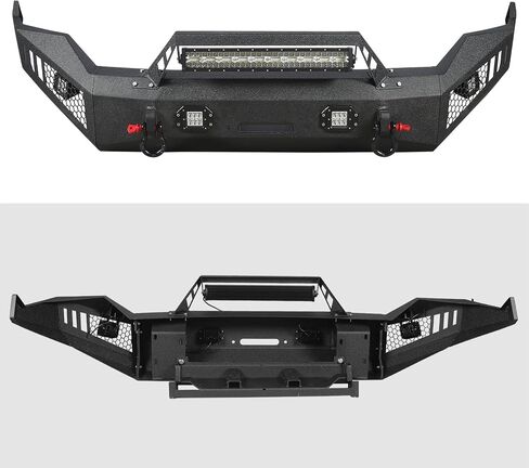 Off Road Front Bumper Fits for RAM 1500 2013-2018, Full Width Front Bumper 5 Lights D-Rings, Bull Bar Built-in Winch Plate Heavy Duty Steel, Textured Black Steel Bumper in Saudi Arabia