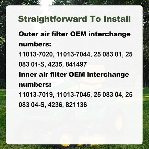 2 مجموعات 11013-7044 و 11013-7045 مرشح الهواء الداخلي والخارجي ل Kawasaki FX850V FX730V FX691V FX801V FX751V FX1000V FH680V 25 083 01-S 25-083-01- in Saudi Arabia