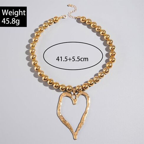 Big Heart Necklace Stack Womens Gold Chunky Statement Large Bulky Silver Hearts Charm Pendant Bold Layered Thick Chain Necklaces for Women Trendy in Kuwait