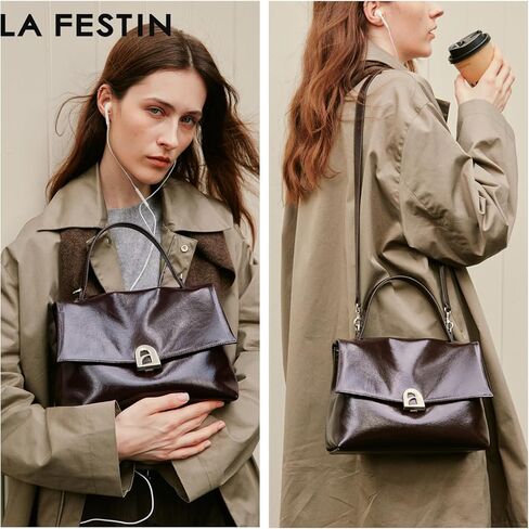 LA'FESTIN Leather Top-handle Satchel For Women: Soft Leather Crossbody Bag with Adjustable Strap, Casual Handbag for Women in Saudi Arabia