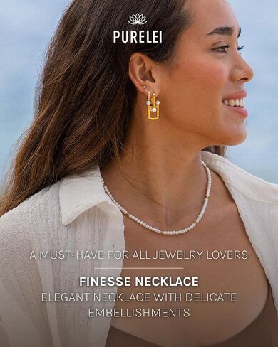 قلادة Purelei® Finesse-قلادة من الفولاذ المقاوم للصدأ للسيدات مع لؤلؤ قشرة البحر ، قلادة لؤلؤة مقاومة للماء مع زخارف صغيرة ، طول قابل للتعديل 15.75-17.72 بوصة in Kuwait