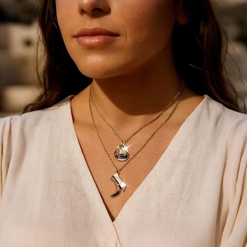 Jean Beau Cowboy Hat Boot Pendant Necklace for Women, Gold Silver Layer Dainty Western Cowgirl Charm Chain Necklaces Jewelry Gift in Saudi Arabia