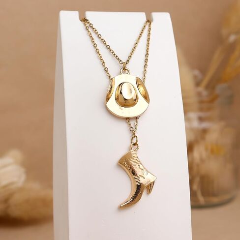 Jean Beau Cowboy Hat Boot Pendant Necklace for Women, Gold Silver Layer Dainty Western Cowgirl Charm Chain Necklaces Jewelry Gift in Saudi Arabia