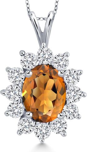 GEM Stone King 14K White Gold Gemstone Birthstone Halo Netlace | بيضاوي 8x6mm وجولة 2.5mm | قلادات الذهب للنساء | بسلسلة 18 بوصة in Saudi Arabia