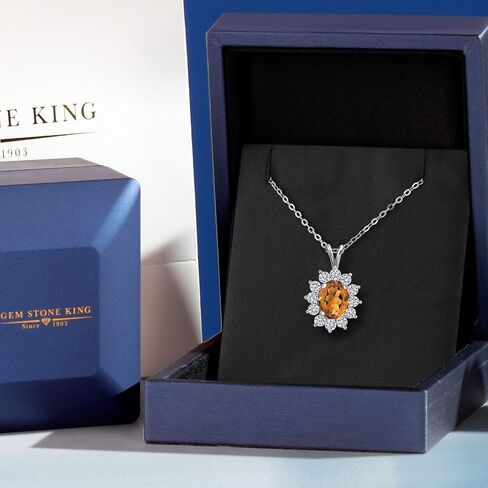 GEM Stone King 14K White Gold Gemstone Birthstone Halo Netlace | بيضاوي 8x6mm وجولة 2.5mm | قلادات الذهب للنساء | بسلسلة 18 بوصة in Saudi Arabia