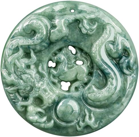 Lucky Jade Dragon Horse Spirit Pendant Necklace - Elegant Green Jade with Ancient Chinese New Year Symbolism - Ideal Prosperous Gift for Family, Wife and Daughter in Saudi Arabia