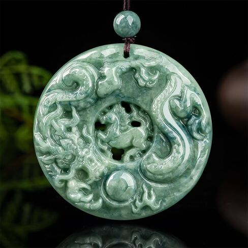 Lucky Jade Dragon Horse Spirit Pendant Necklace - Elegant Green Jade with Ancient Chinese New Year Symbolism - Ideal Prosperous Gift for Family, Wife and Daughter in Saudi Arabia