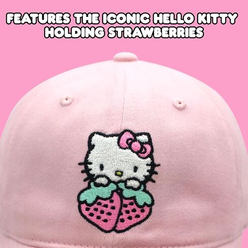 Hello Kitty Dad Hat ، الفراولة قبعة بيسبول قابلة للتعديل مع حافة منحنية ، وردي ، وحجم واحد in Saudi Arabia