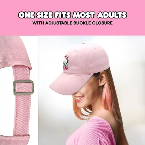 Hello Kitty Dad Hat ، الفراولة قبعة بيسبول قابلة للتعديل مع حافة منحنية ، وردي ، وحجم واحد in Saudi Arabia