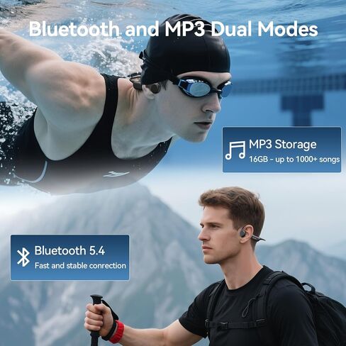 سماعات توصيل العظام Nank ، Runner4 IP68 سماعة رأس رياضية مقاومة للماء ومشغل MP3 16 جيجابايت ، بلوتوث 5.4 سماعات عظم الأذن المفتوحة اللاسلكية لتشغيل سماعات السباحة على مدار الدراجات. in Saudi Arabia