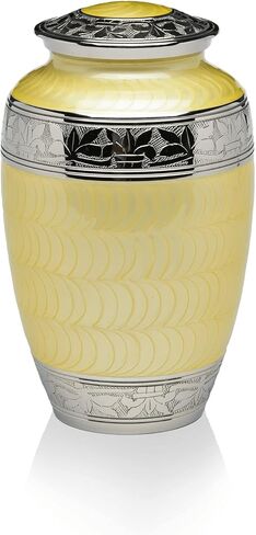 Adult Cremation Urn for Human Ashes - Yellow Enamel Over Nickel-Plated Brass Memorial Cremation Urn with Fleur-de-lis Design - Brass Urn, Adult - 200 cu. in. in Saudi Arabia