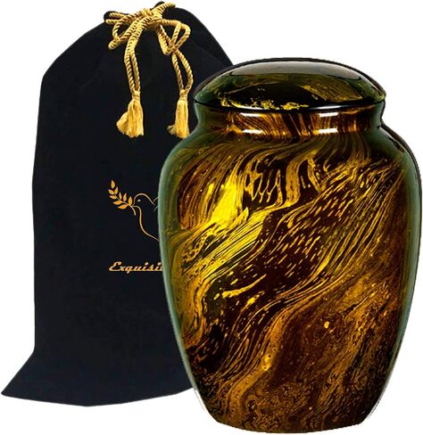Fiber Glass Cremation Urn - Marbling Adult Urn - Handcrafted Light weighed Adult Funeral Urn for Ashes - Great Deal Free Velvet Bag and Ash Bag (Brown) in Kuwait