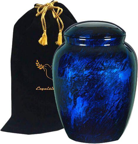 Fiber Glass Cremation Urn - Marbling Adult Urn - Handcrafted Light weighed Adult Funeral Urn for Ashes - Great Deal Free Velvet Bag and Ash Bag (Brown) in Kuwait