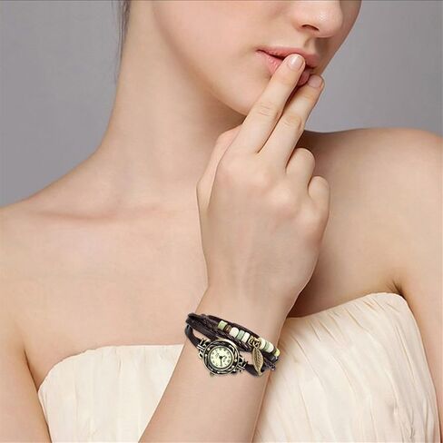 JewelryWe Women Quartz Bracelet Watch Fashion Weave Wrap Around Leather Wrist Watch Classic Bracelet Watch for Summer Beach in Saudi Arabia