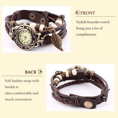 JewelryWe Women Quartz Bracelet Watch Fashion Weave Wrap Around Leather Wrist Watch Classic Bracelet Watch for Summer Beach in Saudi Arabia