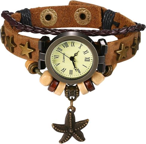 JewelryWe Women Quartz Bracelet Watch Fashion Weave Wrap Around Leather Wrist Watch Classic Bracelet Watch for Summer Beach in Saudi Arabia