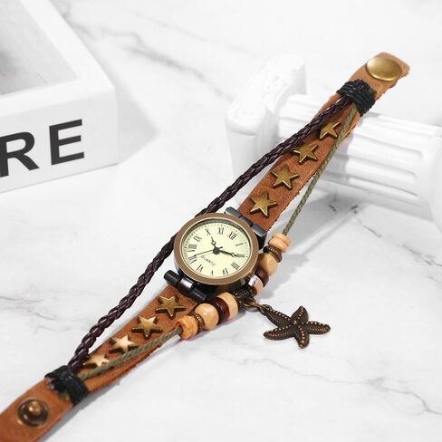 JewelryWe Women Quartz Bracelet Watch Fashion Weave Wrap Around Leather Wrist Watch Classic Bracelet Watch for Summer Beach in Saudi Arabia