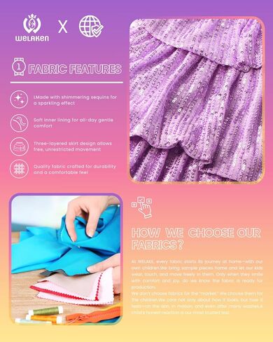 WELAKEN Girls Sequin Dress Glittering Flutter Sleeve Tiered Layer Birthday Party Dresses in Kuwait
