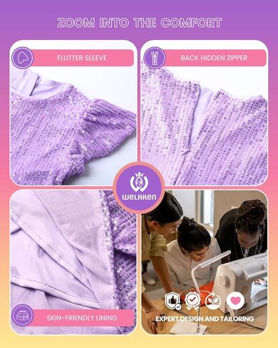 WELAKEN Girls Sequin Dress Glittering Flutter Sleeve Tiered Layer Birthday Party Dresses in Kuwait