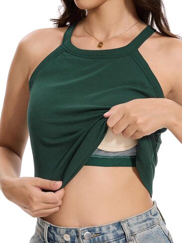 Orrpally Women Ribbed Tank Tops Built in Bra Halter Tank Top Sleeveless Undershirt Tank in Kuwait