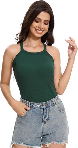 Orrpally Women Ribbed Tank Tops Built in Bra Halter Tank Top Sleeveless Undershirt Tank in Kuwait