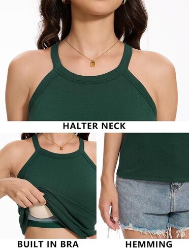 Orrpally Women Ribbed Tank Tops Built in Bra Halter Tank Top Sleeveless Undershirt Tank in Kuwait