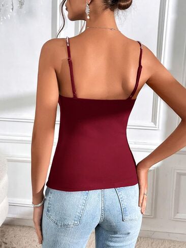 SOLY HUX Women's Rhinestone Cami Top V Neck Spaghetti Strap Slim Fit Camisole Summer Tops in Saudi Arabia