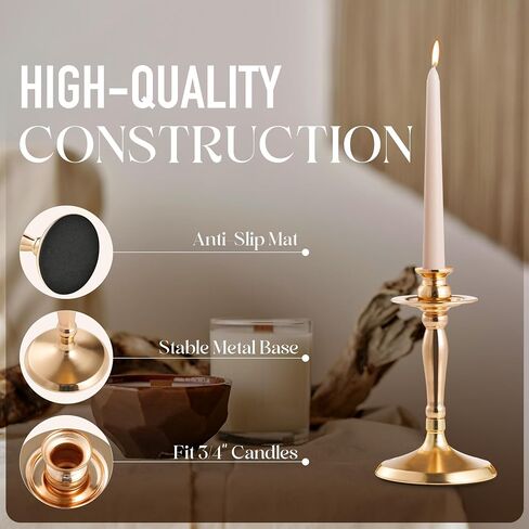 3PCS Candle Holder Set - Gold Candlestick Holders for Taper & Pillar Candles, Decorative Centerpiece for Dining Table, Wedding, Home Decor, Fits 3/4" Thick Candles (Incl. LED), CH-18 in Kuwait