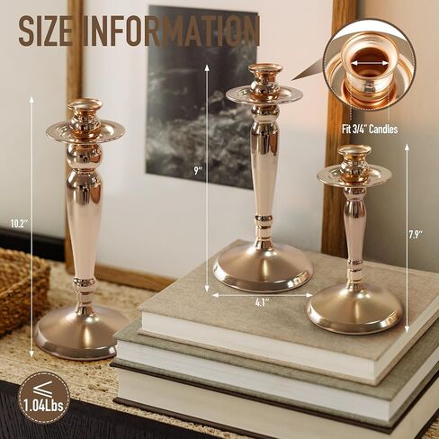 3PCS Candle Holder Set - Gold Candlestick Holders for Taper & Pillar Candles, Decorative Centerpiece for Dining Table, Wedding, Home Decor, Fits 3/4" Thick Candles (Incl. LED), CH-18 in Kuwait