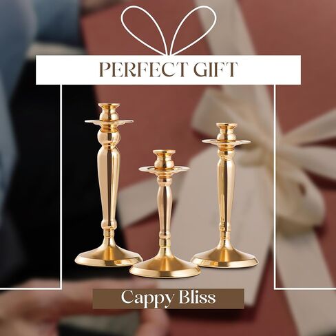 3PCS Candle Holder Set - Gold Candlestick Holders for Taper & Pillar Candles, Decorative Centerpiece for Dining Table, Wedding, Home Decor, Fits 3/4" Thick Candles (Incl. LED), CH-18 in Kuwait