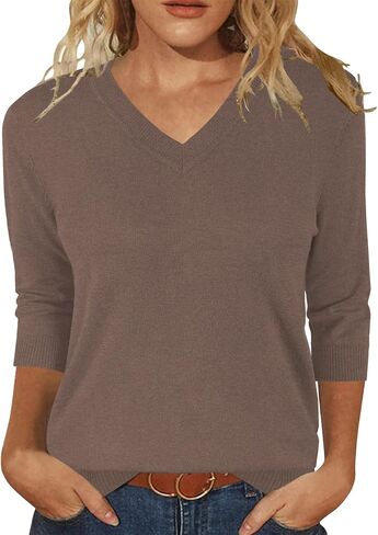 JomeDesign Womens Sweaters 3/4 Sleeve Pullover Tops V Neck Blouses Business Casual Fashion Clothes in Saudi Arabia