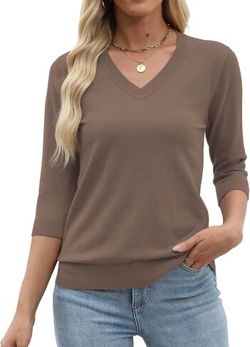 JomeDesign Womens Sweaters 3/4 Sleeve Pullover Tops V Neck Blouses Business Casual Fashion Clothes in Saudi Arabia