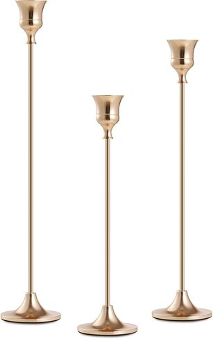 3PCS Candle Holder Set - Gold Candlestick Holders for Taper & Pillar Candles, Decorative Centerpiece for Dining Table, Wedding, Home Decor, Fits 3/4" Thick Candles (Incl. LED), CH-18 in Kuwait