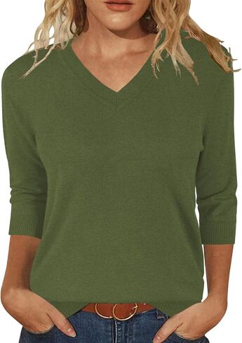 JomeDesign Womens Sweaters 3/4 Sleeve Pullover Tops V Neck Blouses Business Casual Fashion Clothes in Saudi Arabia