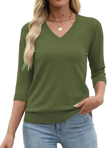 JomeDesign Womens Sweaters 3/4 Sleeve Pullover Tops V Neck Blouses Business Casual Fashion Clothes in Saudi Arabia