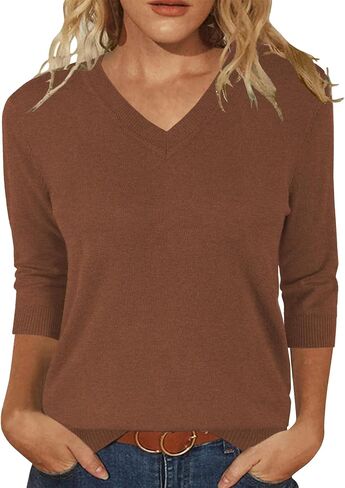 JomeDesign Womens Sweaters 3/4 Sleeve Pullover Tops V Neck Blouses Business Casual Fashion Clothes in Saudi Arabia