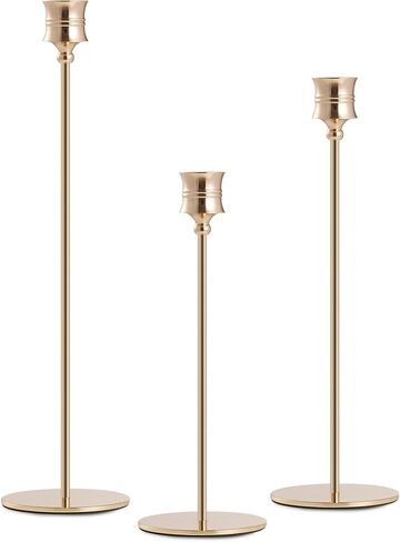 3PCS Candle Holder Set - Gold Candlestick Holders for Taper & Pillar Candles, Decorative Centerpiece for Dining Table, Wedding, Home Decor, Fits 3/4" Thick Candles (Incl. LED), CH-18 in Kuwait