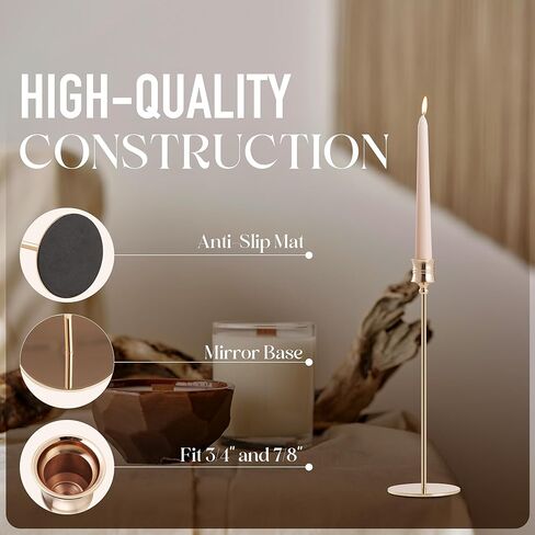 3PCS Candle Holder Set - Gold Candlestick Holders for Taper & Pillar Candles, Decorative Centerpiece for Dining Table, Wedding, Home Decor, Fits 3/4" Thick Candles (Incl. LED), CH-18 in Kuwait