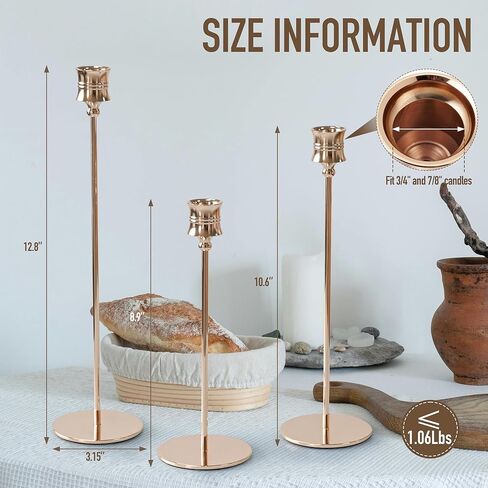 3PCS Candle Holder Set - Gold Candlestick Holders for Taper & Pillar Candles, Decorative Centerpiece for Dining Table, Wedding, Home Decor, Fits 3/4" Thick Candles (Incl. LED), CH-18 in Kuwait