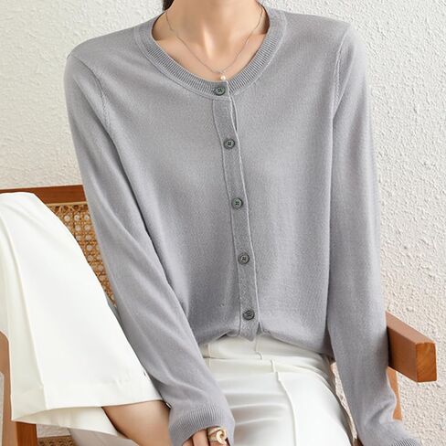 100 ٪ Merino Wool Crew Neck Cardigan Sweater أعلى زر طويل الأكمام أسفل 2025 in Kuwait
