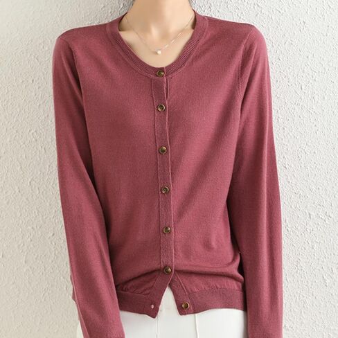 100 ٪ Merino Wool Crew Neck Cardigan Sweater أعلى زر طويل الأكمام أسفل 2025 in Kuwait