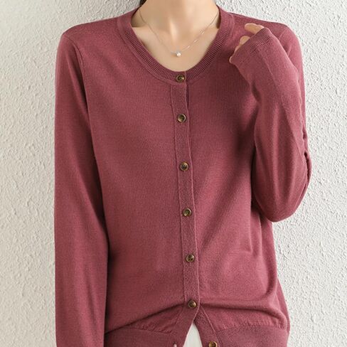 100 ٪ Merino Wool Crew Neck Cardigan Sweater أعلى زر طويل الأكمام أسفل 2025 in Kuwait